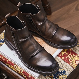 Botas de cuero inglesas a la moda para hombre - botas cortas, botas de caña alta, botas de motociclista de cuero genuino para hombre - Product Image 1