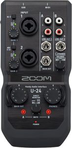 อินเทอร์เฟซเสียง USB แบบพกพา Zoom U-24 Handy 2 ช่องสัญญาณ พร้อมอินพุต XLR/<span class=keywords><strong>TRS</strong></span> คอมโบ 2 ช่อง ช่องสัญญาณ <span class=keywords><strong>MIDI</strong></span> I/O และช่องสัญญาณ RCA ผลิตในประเทศจีน - Product Image 4