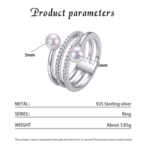 Anillo Ajustable de Cobre con Espiral Triple y Doble Perla de Agua Dulce, Banda de Circonitas, Joyería de Perlas para Mujer, Regalo de Boda - Product Image 6