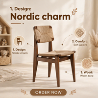 Chaise de salle à manger mobile en bois massif, design minimaliste décontracté, chaise de bureau tressée de luxe léger pour B&B, restaurants, mobilier de maison