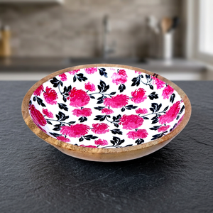 Cuenco de madera con textura de flor esmaltada para ensalada, tazón para servir - Product Image 2