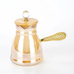 Explosion-proof glass coffee pot high borosilicate glass coffee pot Metal Bird's Nest Side Handle Crystal Top Bamboo lid