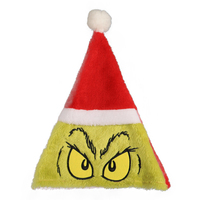 Chapeau de Noël en peluche Grinch brodé, chapeau de Noël bicolore, chapeau de fête de Noël pour adultes et enfants