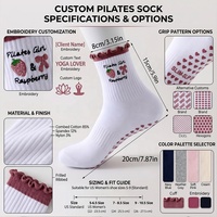 Chaussettes de Pilates personnalisées avec poignée Logo brodé à froufrous Chaussettes de yoga antidérapantes pour femmes Chaussettes de Pilates personnalisées Gym Grippy