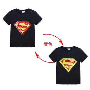 Enfants été nouveau 2024 Sequin Flip couleur changement visage dessin animé coton T-<span class=keywords><strong>shirt</strong></span> pour garçons et filles mode ventilateur Base chemise - Product Image 5