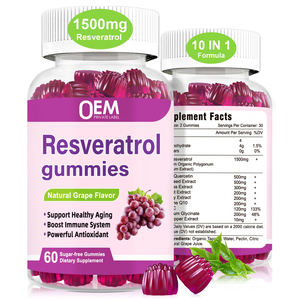 Gomitas de Resveratrol de Alta Pureza OEM 98% Trans Quercetina CoQ10 Vitamina C Suplemento Natural Antioxidante para Articulaciones para Adultos - Product Image 1