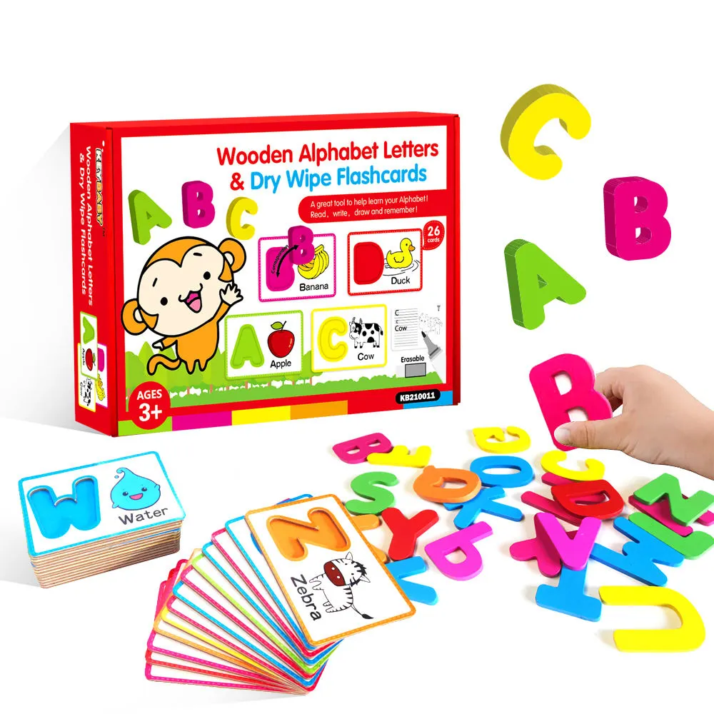 Mainan huruf Inggris, mainan huruf Inggris yang cocok dengan kata prasekolah permainan mengeja huruf alfabet kayu