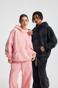 360gsm Custom Oversize Hooded Fleece Sweatshirt Set Stone Acid Washed Vintage Distressed Unisex Casual Tracksuit For All Genders - Product Image 2