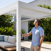 Pergola bioclimatique motorisée en aluminium, gazebo avec toit à lames orientables rétractables, imperméable, pour balcon extérieur