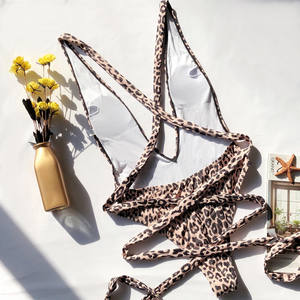 Maillot de bain une pièce sexy personnalisé pour <span class=keywords><strong>femme</strong></span>, avec lacets croisés, décolleté plongeant et dos ouvert - Product Image 4