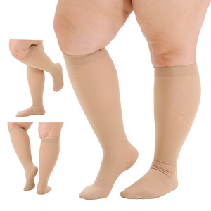 Chaussettes <span class=keywords><strong>de</strong></span> compression fines pour femmes, longueur genou, 15-20 mmHg, antibactériennes, respirantes, antidérapantes, avec revers, certifiées CE, pour le sport et l'usage quotidien - Product Image 2