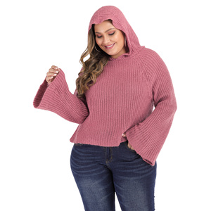 <span class=keywords><strong>Pull</strong></span> en tricot à <span class=keywords><strong>manches</strong></span> <span class=keywords><strong>évasées</strong></span> et à capuche pour femmes grandes tailles, pour femmes rondes - Product Image 3