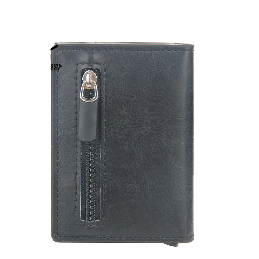 Rfid Blocking Magnet Pu Leather Credit Card Holder Wallet Metal Purse With Magnetic Button Aluminum Card Case Plus Coin Pocket