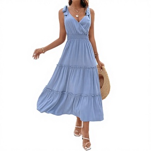 แฟชั่นฤดูร้อน เสื้อผ้าผู้หญิง ลูกไม้ แขนสั้น ระบายชายกระโปรง ทรงเอ ความยาวระดับเข่า คอทรงโอ เซ็กซี่ เปิดหลัง สไตล์ไฮสตรีท ODM สีเขียวล้วน - Product Image 3