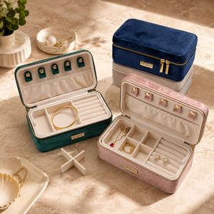 Luxury Velvet Jewelry Organizer <b>Box</b> with Zipper Multi Functional Storage Case for Ring Necklace <b>Earring</b> Bracelet Collection - Product Image 1