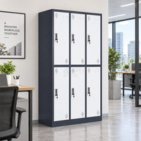 Casier métallique robuste à 6 portes réglables avec serrures à clé, six compartiments, pour bureau, école, salle de sport, rangement des employés