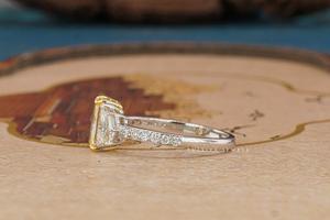 Elegant Radiant Tri <b>Stone</b> Ring With Fancy Yellow Diamond Handmade Jewelry Sparkling Luxury Diamonds Timeless Design Perfect - Product Image 2