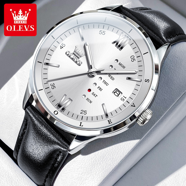 OLEVS 2931 Top Brand Luxury Men's Wrist Original Leather Strap Fashion Waterproof Quartz Watch Men Business Luminous Watches