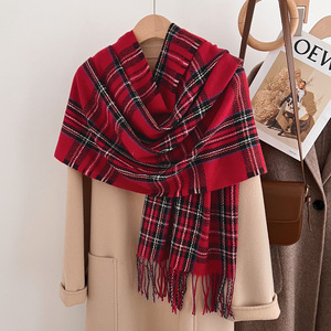 Festive Red Classic Plaid Check Scarf Thick Warm Winter Women Neck Warmer Muffler <b>Pashmina</b> <b>Shawls</b> Wraps Accessories - Product Image 3