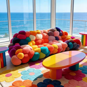 <strong>Funky</strong> Ball Fabric Loveseat Contemporary Artistic Round Cluster <strong>Sofa</strong> Bright Plush Decorative Lounge Couch Hotel Waiting Chair - Product Image 4