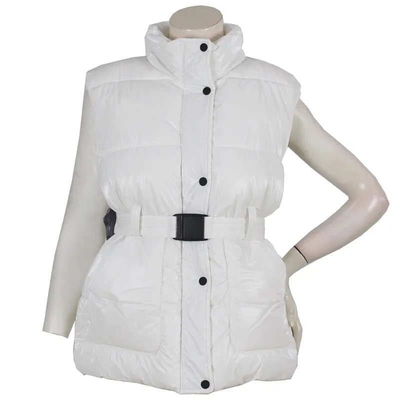Winter Wholesale Women Multi Pocket Long Vest Polyester White Down Cotton Padded Vest for Ladies