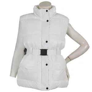 Gilet Long à poches multiples pour femme, gilet d'hiver en Polyester blanc en duvet de coton rembourré pour dames