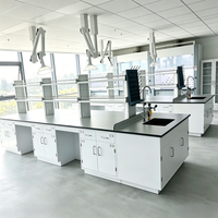 Mesa de Trabajo de Acero para Laboratorio Químico e Industrial, Antioxidante, Totalmente de Acero, con Tomas de Corriente y Gabinete de Almacenamiento