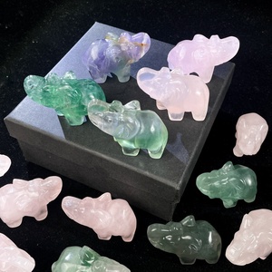 Figurines d'animaux sculptées à la main de 1.5 pouces Statue d'éléphant en fluorite verte Cristaux d'éléphant en quartz <span class=keywords><strong>rose</strong></span> - Product Image 4