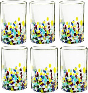Juego de 6 16 onzas de confeti mexicano soplado a mano, diseño de <span class=keywords><strong>Carmen</strong></span> Rock, vasos de estilo minimalista con tazas de té y platillos - Product Image 2