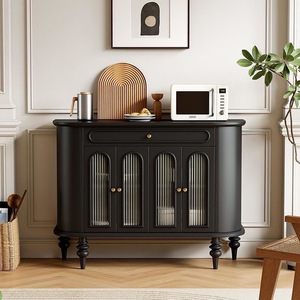 French Retro Style <b>Sideboard</b> Cabinet Cherry Black 4 Compartments Storage Living Room Dining Room Cabinet - Product Image 1