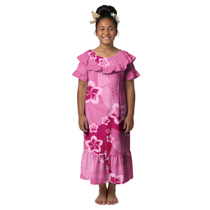 Abiti Hawaiani alla Moda per Bambini con Stampa Personalizzata, Vestiti Polinesiani con Colletto a Volant, Abito Tribale per Bambine con Maniche a Petalo - Product Image 2