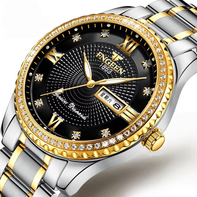 FNGEEN S888 Japan Quartz Movt Watch Stainless Steel Band Diamond Gold Design Brand Luxury High Quality Men Dual Calendar Watches