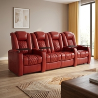 Canapé de cinéma moderne quatre places en cuir véritable avec structure en bois, mousse à mémoire de forme, inclinable et personnalisable