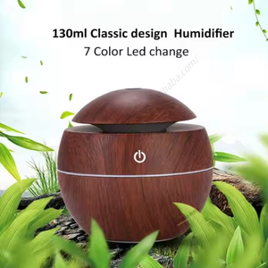 Humidificador Purificador de Aire Portátil Ultrasónico con Aroma, Mini Humidificador de 130 ml con Diseño de Grano de Madera Redondo y LED, Venta al por Mayor de Fábrica - Product Image 4