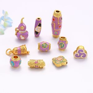 Perles Dzi en émail ancien style tibétain, motif gouttelette, mantra à six syllabes, perles intercalaires gourd violettes, accessoires de bijoux DIY - Product Image 1