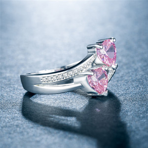 Double Heart Shaped Zircon <b>Ring</b> Prong Setting Unisex Fashion Jewelry Gift <b>Silver</b> Tone 925 Sterling <b>Silver</b> <b>Ring</b> For Women <b>Men</b> - Product Image 4