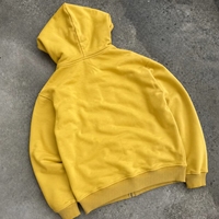 Sweat-shirts à capuche unisexes vintage personnalisés, coupe courte et oversize, en coton 100 % (450 g/m²), avec patch chenille, fermeture éclair jaune, effet délavé, OEM