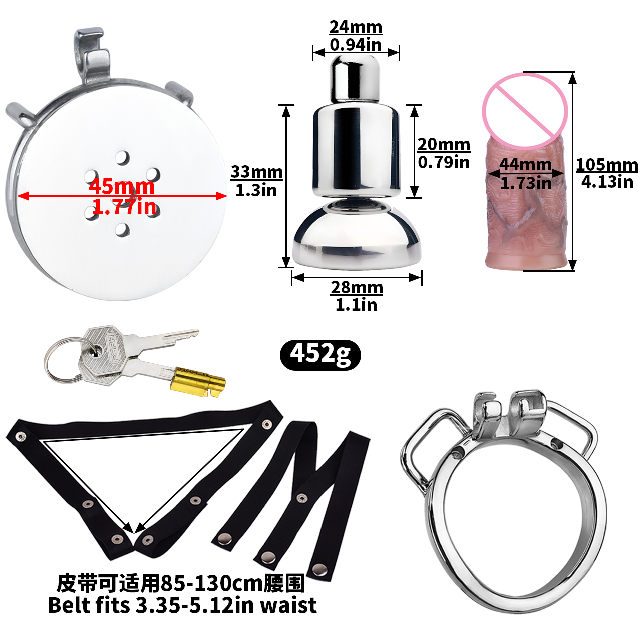 anneau incurvé + pénis taille S + ceinture noire