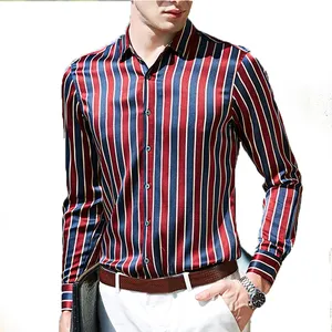Silk Satin Dress Shirt Men Long Sleeve Printing Lapel Neck Tops Camisa Masculina Office Social Business Shirts Men