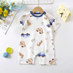 <span class=keywords><strong>Pijama</strong></span> de bebé recién nacido de algodón 100% natural de verano con botones, ropa de punto al por mayor para niños y niñas, manga corta - Product Image 2