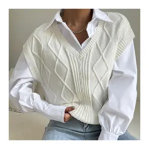 2024 New Designs Loose Knit Pattern Outwear VestSolid Color Short Women Winter Wears Twist Sweater Vest