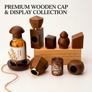 Tapa de perfume de madera geométrica de lujo WeWood de Vietnam, cuello metálico dorado, cierre facetado para botella de fragancia, tapa de colonia de madera de nogal - Product Image 1
