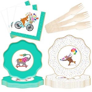 Juego de Vajilla Desechable con Diseño de Animales de Dibujos Animados DAMAI para Niños, Verde y Blanco, Kit de Vajilla para Fiestas de Cumpleaños Infantiles - Product Image 5