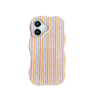 Coque de téléphone 2-en-1 tendance à rayures brillantes pour iPhone 13 14 15 16 Pro Max 17 – Bords ondulés, design personnalisé, coque arrière rigide et fine