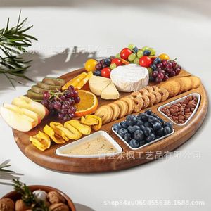 Bandeja giratoria de madera de acacia, plato para frutas, tabla de quesos con cuchillo, bandeja de servicio para el hogar, para fiestas y cenas - Product Image 2
