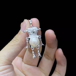 31360 Accesorios de Perlas DIY, Colgante de Plata S925 con Cuentas Redondas de 9-10 mm, Colgante de Robot de 4 mm, Bandeja Vacía para Joyería - Product Image 1