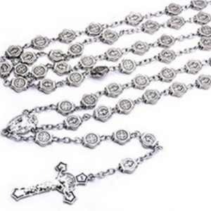 Vintage Silver Benedictine <b>Cross</b> Necklace Unisex Tibetan Silver Long <b>Chain</b> Gift Jewelry RN-097 - Product Image 1