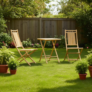 Set Bistrot Pieghevole in Bambù Naturale per Arredamento da Giardino, 2 Posti, Stile Asiatico - Product Image 2