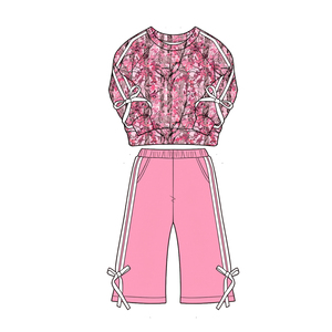 Conjuntos de Ropa para Niñas Pequeñas, Estampado de Hojas Otoñales, Pantalones a Rayas con Lazos, 2 Piezas, Venta al Por Mayor, Ropa para Hermanas - Product Image 4