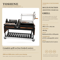 Barbecue argentin multifonctionnel avec un compartiment gauche interchangeable pour brochettes motorisées ou une grille inclinable